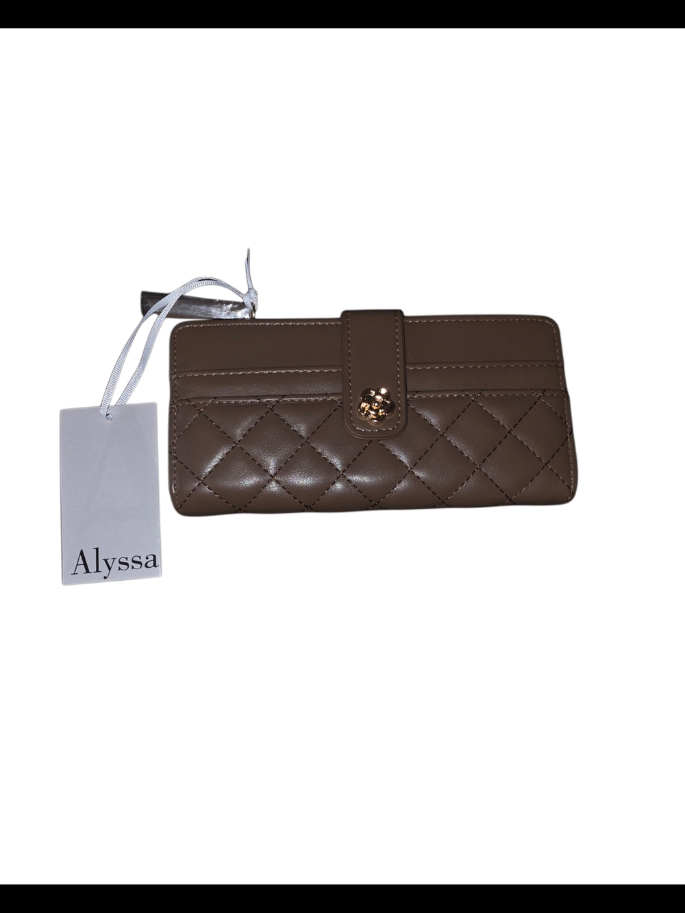 Brand New - Quilted Brown Wallet with Gold Accent